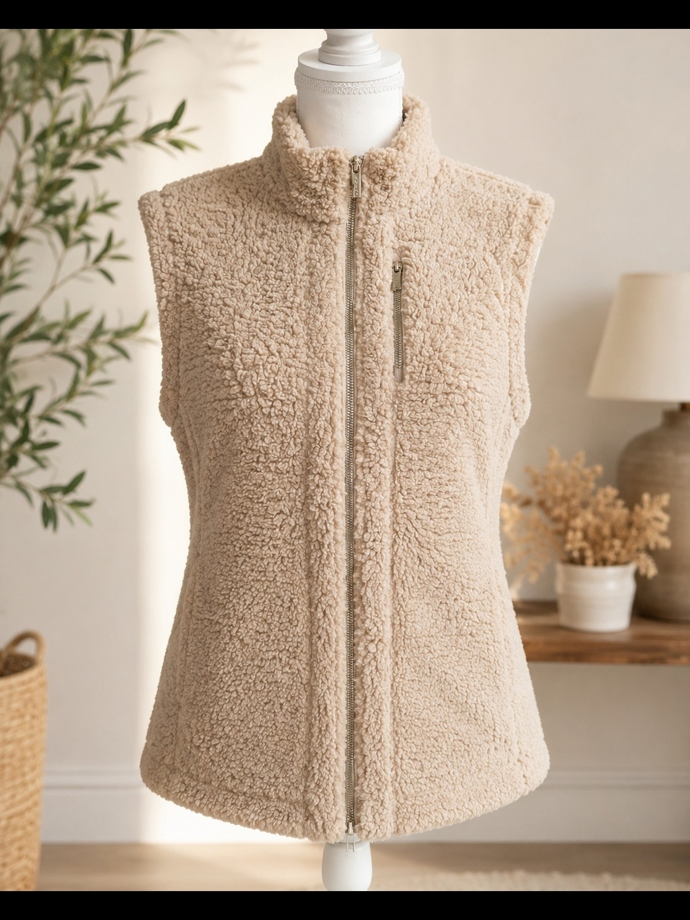 Calvin Klein Cream Sherpa Zip-Up Vest NWOT - Picture 3 of 6